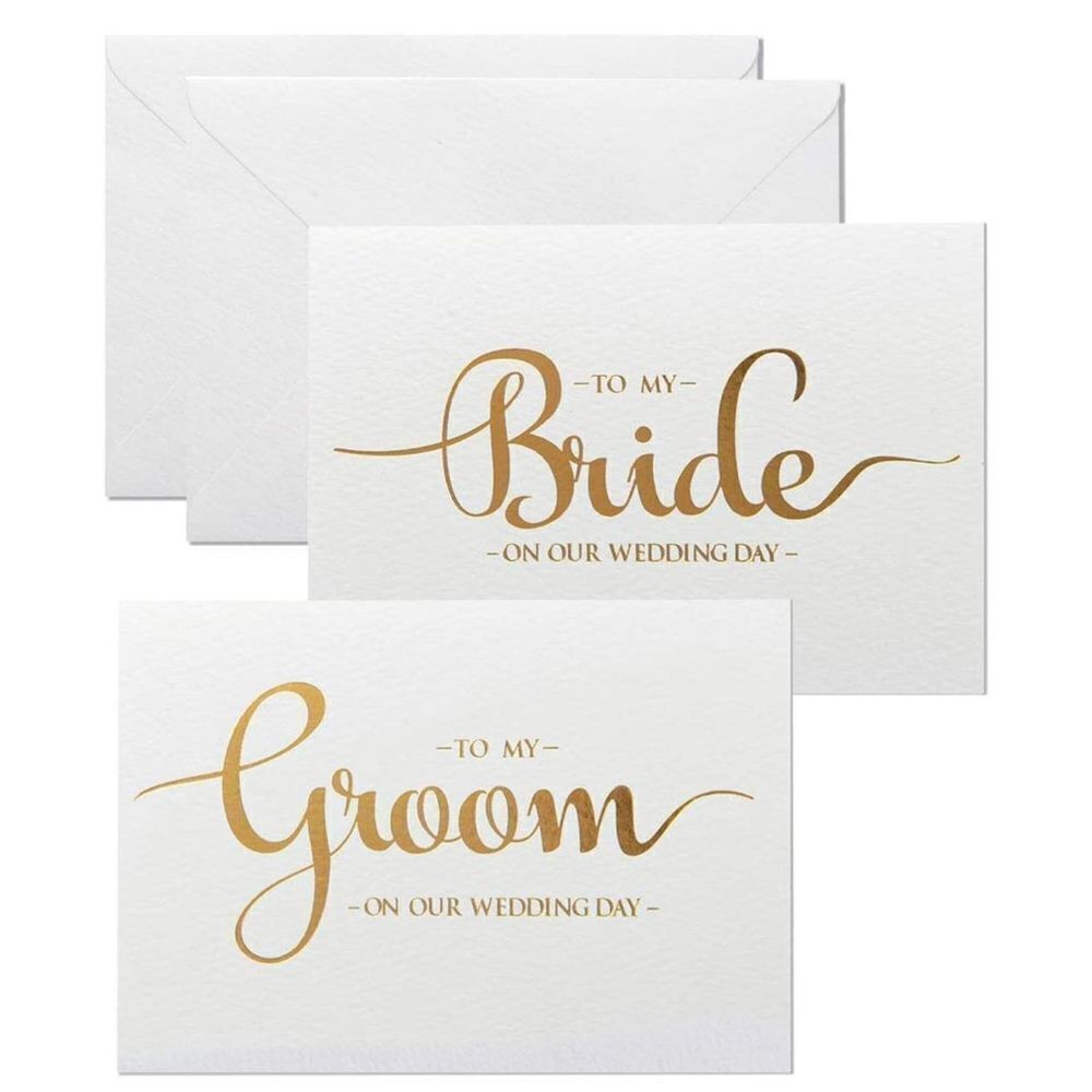 NEW Wedding Day Cards Set Gold Foiled Bride and Groom Wedding Day gift Vow Card